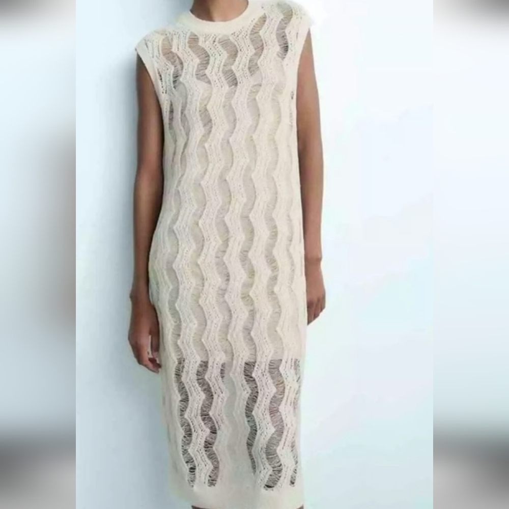 Zara Cream Textured Midi Dress